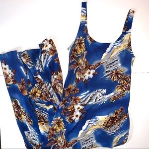 Hilo Hattie blue Hawaiian maxi dress